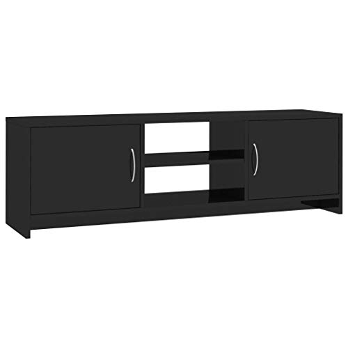 TV-Schrank mit 2 Regalen und 2 Türen Lowboard TV-Regal Fernsehtisch Fernsehschrank TV Board Lowboard Tisch TV Möbel Hochglanz-Schwarz 120 x