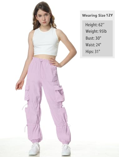 Image of EXARUS Girls Parachute Pants Cargo Hip Hop Wide Leg Baggy Y2K Teen | Tween Casual School Dance Streetwear with Pockets Elastic Waist Youth Junior Kids Bottoms Hiking 8-14Y