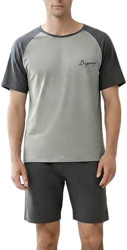 BAJAOEY Mens Pajama Sets Summer Pjs Short Sleeve Sleepwear Nightwear Lightweight Quick Dry Soft Two-Pieces Loungewear