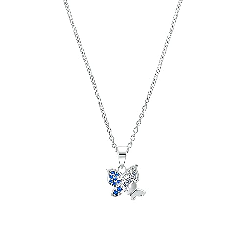 Prinzessin Lillifee Kette mit Anhänger 925 Sterling Silber Mädchen Kinder Halsschmuck, mit Zirkonia synth., 35+3 cm, Silber, Schmetterling, Kommt in Schmuck Geschenk Box, 2037071