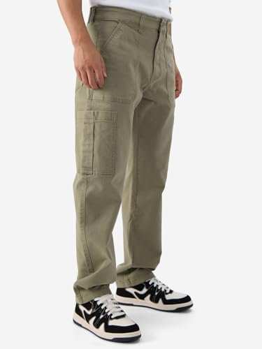 Image of The Souled Store Solids: Men and Boys Cotton Blend Straight Fit Cargo Jeans Jeans for Men Regular Fit Mens Free Pants Comfortable Stretchable Trousers Formal Buttoned Waist Casual Vintage