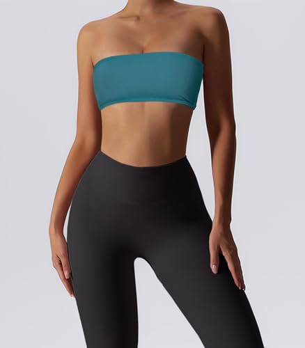 Image of Boudaner Women's Padded Bandeau Sports Tube Top Bra Strapless Yoga Bralette | Seamless Wireless Invisible Bra, Non-Slip Soft Solid Top for Gym Daily Going Out Workout Wear