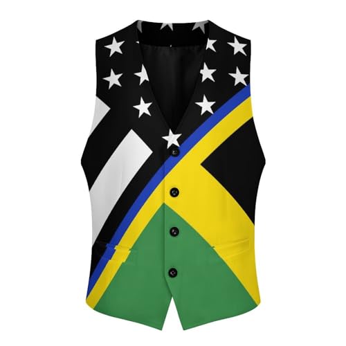 Blue Line U.S. Jamaican Flag Trendy Vest Suit for Men V Neck Formal Dress Waistcoat Vests Business Slim Fit3