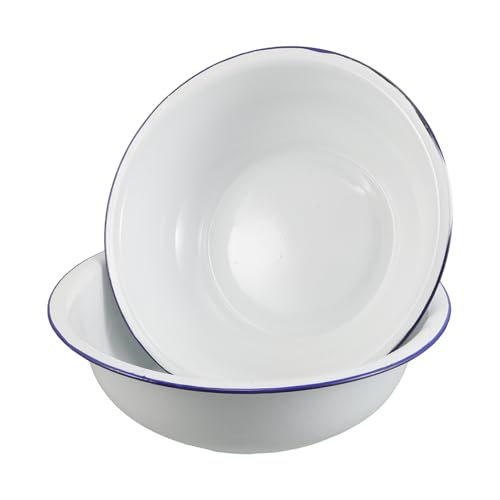 Ciieeo Lavabo Esmaltado Vintage para Pies y Lavado Facial 2 Piezas (32 y 34 Cm) Resistente a Arañazos y Alta Temperatura, Cuenco Amplio para Baño y Remojo de Pies Hogar