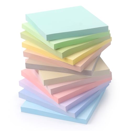 Sticky Notes 3x3 Inch, 12 Pack, 12 Pastel Multi Colors Note Pads,...