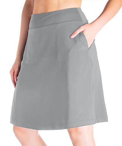 Yogipace Women's 4 Pockets Uv Protection 20" Modest Knee Length Skirt Athletic Running Golf Tennis Skort Zippered Pockets, Grey, Size M #TOP1