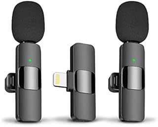 Microfone lapela profissional sem fio de lapela para iPhone, iPad - Microfone de gravação de condensador omnidirecional sem fio para podcast de vídeo de entrevista Vlog YouTube (Preto)