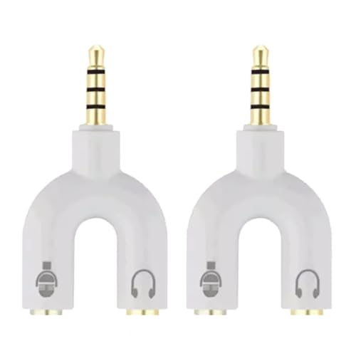 Image of FENTICO 3.5mm Stereo TRS Female Jack to Headphone Microphone Splitter Converter Adaptor (Specially Design for Mobile and Tablet Only), Colour -White