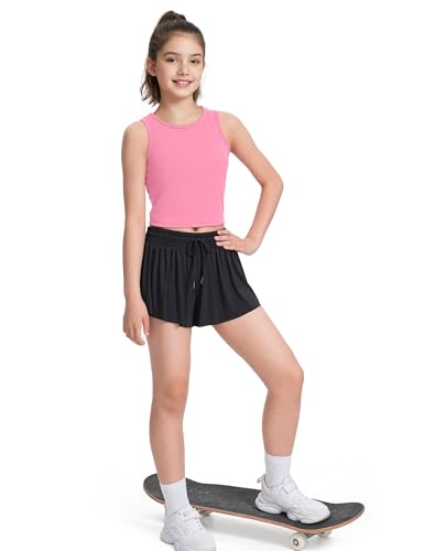 Image of HASMES Girls Athletic Tank Tops Sleeveless Basic Dance Crop Tops for Kids