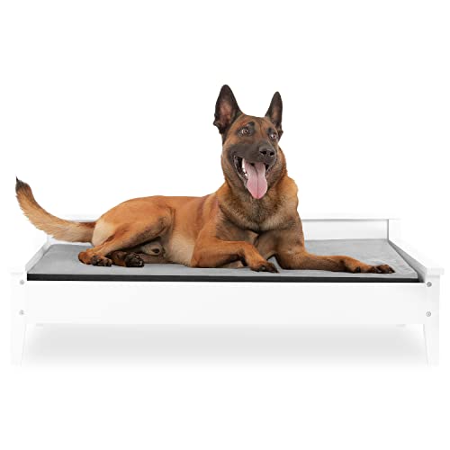 Wooden Dog Bed with Water-Resistant Mattress, Larget to Extra Large Elevated Pet Bed with Calming Pet Mattress, Greenguard Gold Certified, Modern Dog Couch, Winston - TailZzz