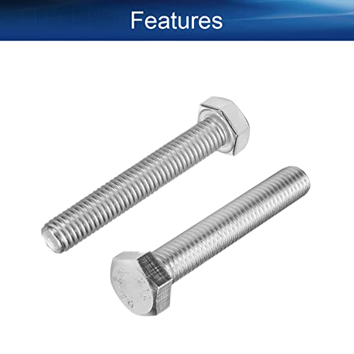 Image of Bettomshin 5Pcs M8 x 50mm Hex Bolts, 304 Stainless Steel 1.25mm Thread Pitch Fully Threaded Metric Hex Head Screw Bolts, Hexagon Screw Bolt, Hex Tap Bolts, Silver, A2-70 (Overall Size 55.3x13x13mm)