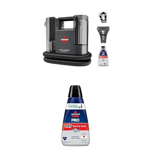 Bundle of BISSELL® Little Green® Cordless Multi-Purpose Portable Deep Carpet and Upholstery Cleaner, Car and Auto Detailer + Bissell Professional Spot and Stain+ Oxy Portable Machine Formula, 32 Fl Oz