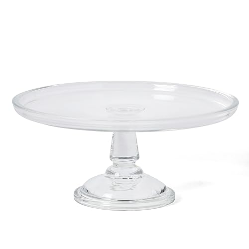 Image of Martha Stewart Watercrest Glass Cake Stand with Dome, 10.2 Inch Clear Footed Pedestal Cake Stand with Glass Lid Cover, Handmade Glassware for Cakes and Desserts