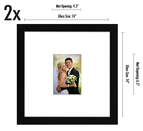 Americanflat 14x14 Wedding Signature Frame - Set of 2 - Use as 5x7 Frame with Mat or Display 14x14 Photos Without Mat - Signature Collection - Autograph Frames with Shatter-Resistant Glass - Black