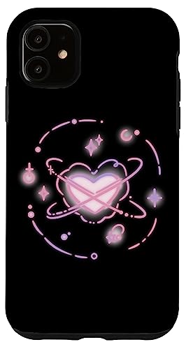 Carino Kawaii Y2K Coquette Cuore nello spazio con le stelle Custodia per iPhone 11