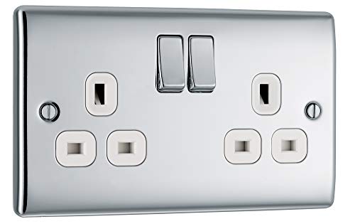 BG Electrical - Enchufe de pared con doble interruptor, metal Nexus, cromo pulido, inserciones blancas, 13 A, NPC22W