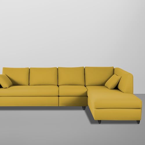 Image of Florian RHS 6 Seater L Shape Sofa Set for Living Room (Yellow Fabric) Premium Fabric Sofa