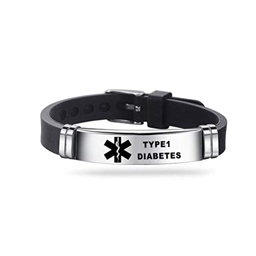 iShiné Bracelet Personnalisé Gravé Silicone Réglable Sport Nom ID Identification Alerte Bracelet pour Hommes Femmes Enfants en Acier Inoxydable Caoutchouc- (Bundle avec Carte d'urgence, Titulaire)