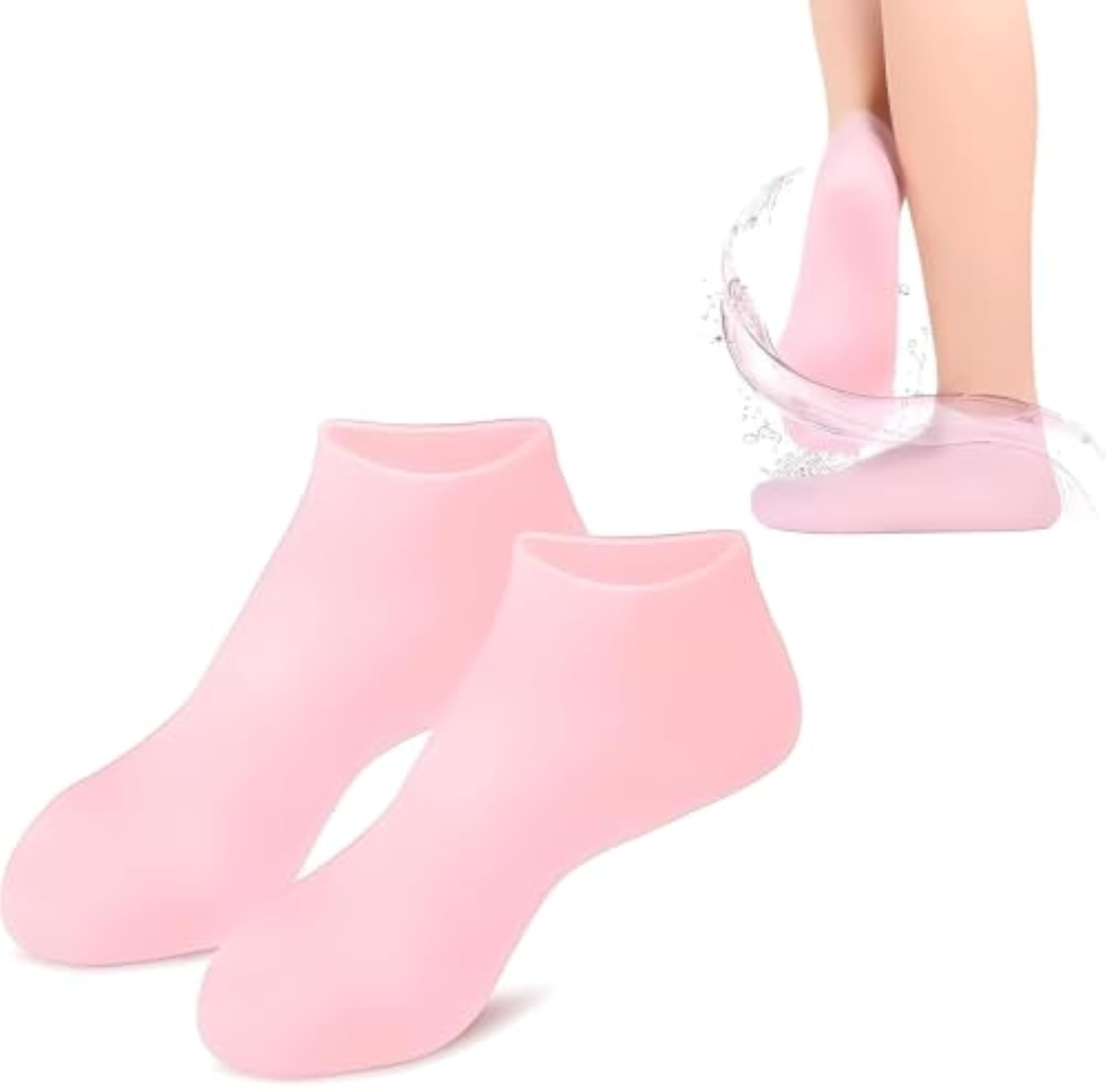 Pink Silicone Moisturizing Gel Socks for Dry & Cracked Heels
