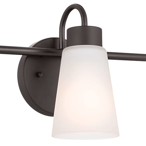 Image of Kichler Erma 3-Light Bathroom Vanity Light Fixture with Satin Etched Glass Shades, Traditional Wall Mount Lighting over Mirror in Olde Bronze, 23 x 8.5 in, 45887NI