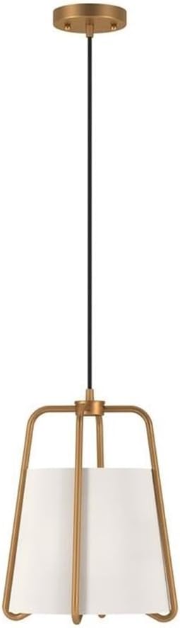 Pemberly Row Contemporary Pendant Light, 11 in, Brass Finish Metal Frame, White Linen Fabric Shade, Adjustable Hanging Height, French Drum Design, Modern Lighting Fixture for Living Room, Dining Room
