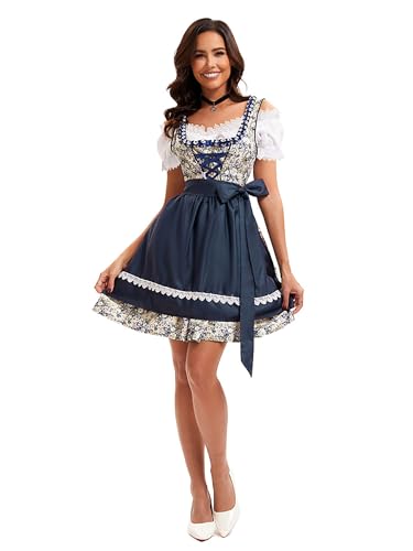 Velcoxplay Dirndl Damen midi Trachtenkleid...