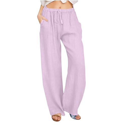 Wide Leg Linen Pants for Women 2025 High Waist Drawstring Palazzo Pants Casual Dressy Trousers Summer Clothes Purple