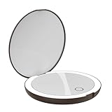 LUNA London Espejo de viaje compacto | Espejo de maquillaje de viaje con luz | Espejo de tocador con luz LED con 3 modos de luz | Ampliación 7X plegable, portátil y recargable | (café espresso)