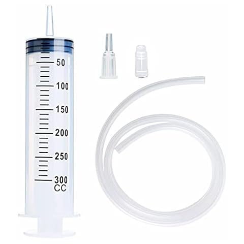 Plastikspritze 300 ml Groß Spritze mit 135 cm Schlauch Verschlusskapp - Wiederverwendbare Flüssigkeitsspritze Öl Absaugen Spritzen Pipette für Haustierfütterung Fütterung Labor Industrie Garten Cover