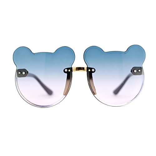 Kids Childs Rimless Teddy Bear Shape Bevel Lens Plastic Sunglasses2