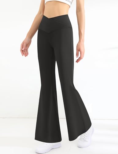 Women High-Waisted Flared Leggings Bell Bottom Pants Stretchy Yoga Fitness Gym Workout Tights(Black,L)3