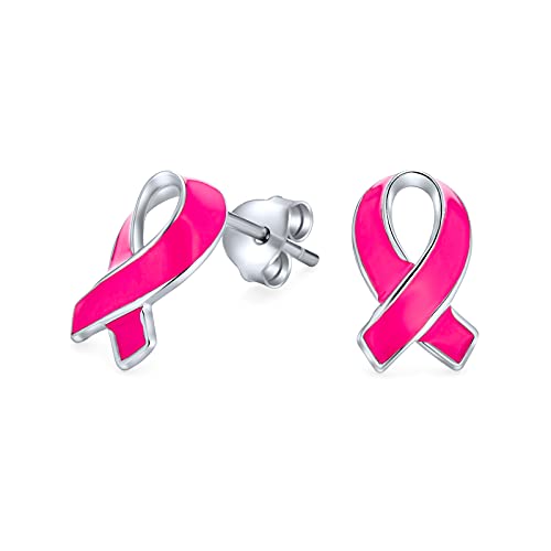 Created Opal Enamel CZ Cubic Zirconia Pink Ribbon For Breast Cancer Awareness Pendant Stud Earrings For Women .925 Sterling Silver October Birthstone