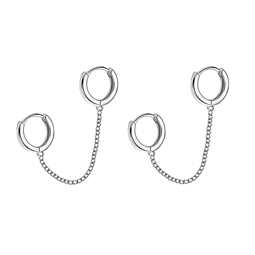 SLUYNZ Solid 925 Sterling Silver Double Hoop Earrings Chain for Women Teens Double Piercing Hoop Earrings Two Holes