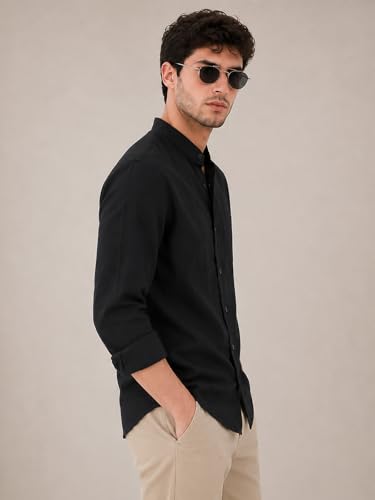 Image of Veirdo Men's Stylish Solid Casual Shirt | Chinese Collar Pure Cotton | Available in Black, Brown, Rust, Olive, White & Navy | Sizes S to XXL