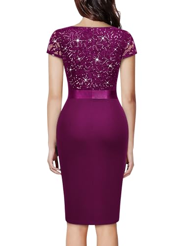 Image of Miusol Women's Elegant Square Neck Glitter Sequin Lace Cocktail Dress | Sparkly sequin lace, bodycon fit, chic ruffle, women dress perfect for wedding guest, cocktail and semi formal events