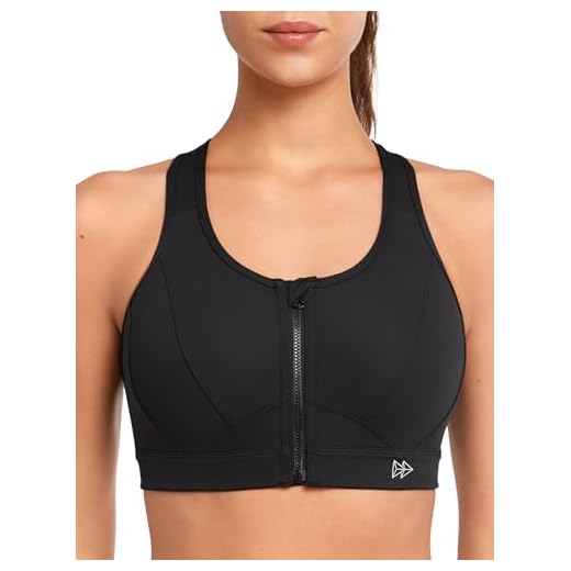 Yvette Sportbeha voor vrouwen, hoge impact, plusmaten, frontsluiting met rits, T-shirt rug,XXL Grote maten,zwart