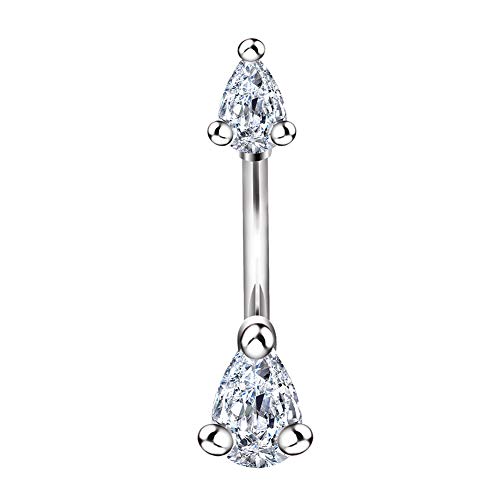 SEniutarm 1Pc Stainless Steel Belly Button Ring Women Cubic Zirconia Inlaid Piercing Navel Ring Silver