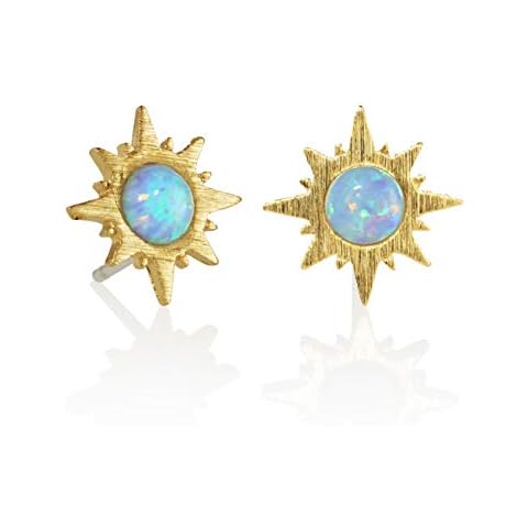 Namana Sunburst Gold Opal Stud Earrings for Women. Dainty Brushed Finish Gold Stud Earrings with Created Opals. Nickel Free and Lead Free Mini Stud Earrings. Gold Plated Opal Earrings with Gift Box Cover