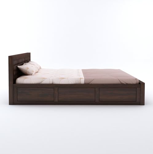 Image of Sheesham Wood Queen Size Bed with Hydraulic Box Storage and Headboard | Durable Wooden Double Bed Cot Palang Furniture for Bedroom, Living Room, Guest Room, Hotel and Home (Walnut Finish)