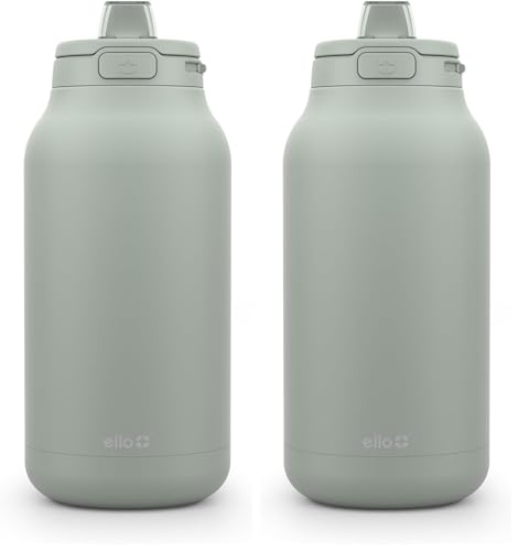 Image of Ello Hydra 64oz Stainless Steel Water Jug with Locking Leak Proof Lid | Reusable Half Gallon Vacuum Insulated Metal Bottle with Silicone Straw, Keeps Drinks Cold All Day, Gift Ready, Sage (Pack of 2)