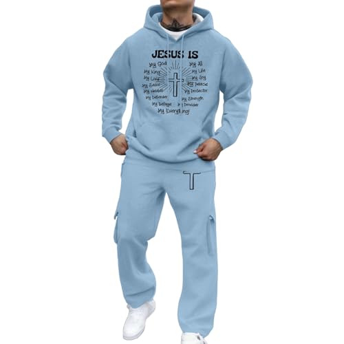 Sweat à capuche homme et pantalon de jogging ensemble bleu clair tenue XL
