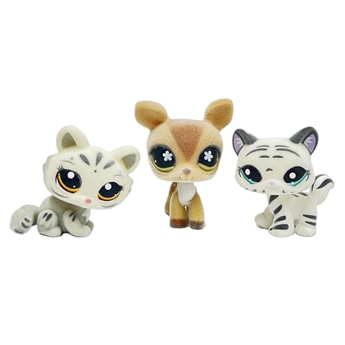 3pcs/Set Custom Flocked Pet Shop Toys Short Hair Cat Kitten Collie Great Dane Cocker Spaniel Dachshund Puppy Dog OOAK Compatible with LPS (#3585 and 634 and 1498)