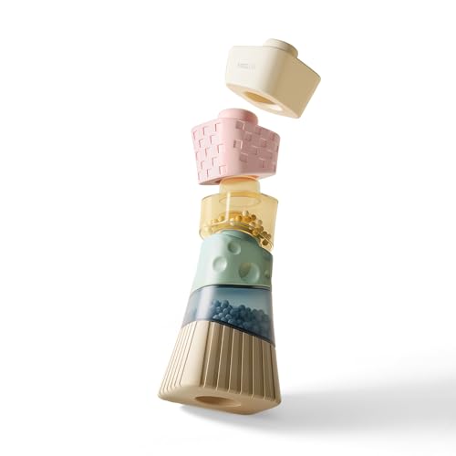 Image of evoceler Stacking Toys for Toddlers 1-3，9° Stacking Blocks with 2 Rattles & Teethers, Soft Balance Learning Baby Toys 6-12 Months,Sensory Montessori Toy for 1 Year Old, Boys Girls Gift, 6 Blocks Set
