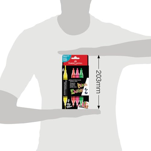 Image of Faber-Castell 285505 Acrylic Marker Shake&Paint Black Edition, 4 Acrylic Pens, Marker with 2 Round Tips (3 mm and 1 mm) | Acrylic pens with double tip (1 mm and 3 mm) for paper, wood, glass, stone and more