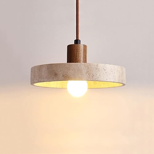 Suspension vintage en bois et pierre pour table de salle à manger chaleureuse