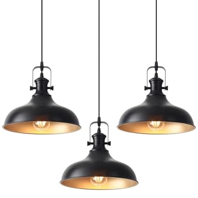 LWWHQ Black Pendant Lights Kitchen Island 3 Pack, 11.41" Kitchen Pendant Lighting, Farmhouse Pendant Light, Industrial Pendant Light, Island Lights for Kitchen Dining Room Bedroom