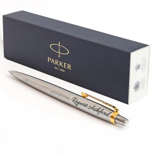 Parker Jotter Ballpoint personalised parker pen engraved In Gift Box Ideal Valentines day Birthday or Mothers Day Gift Perfect For Men & Women Engraved Pen With Laser Engraving (Silver & Gold)