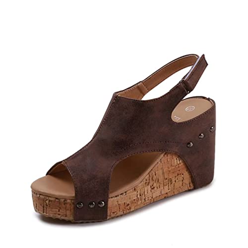 Orthopedic Wedge Sandals For Women,Open Toe Slope Heel Sandals,Summer Casual Outdoor Sandals,Arch Support Slope Heel Sandals,Wedge Thick Sole Sandals Brown 38 #TOP14