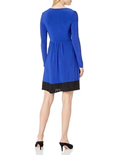 Star Vixen Women's Plus Size Long Sleeve Ity Knit Surplice Bodice Solid Short Skater Dress with Black Inset Waistband2