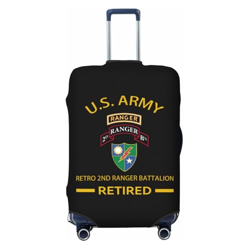 US Army Retro 2nd Ranger Battalion Retired Protect Your Luggage in Style with Our Suitcase Cover - Ideal for Travelers and Business Trips! Large